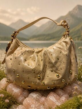 Badgley Mischka Gold Studded Hobo Shoulder Bag